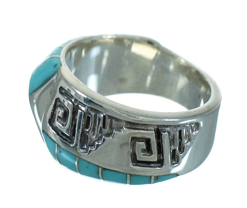 Genuine Sterling Silver Turquoise Water Wave Ring Size 5-1/4 FX91773