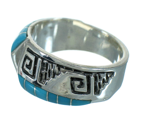 Genuine Sterling Silver Turquoise Water Wave Ring Size 4-3/4 FX91779