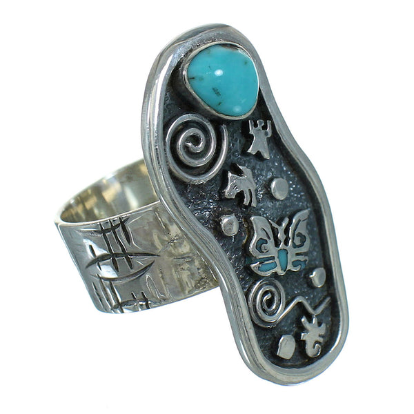 Southwest Turquoise Sterling Silver Butterfly Water Wave Ring Size 6 YX89509