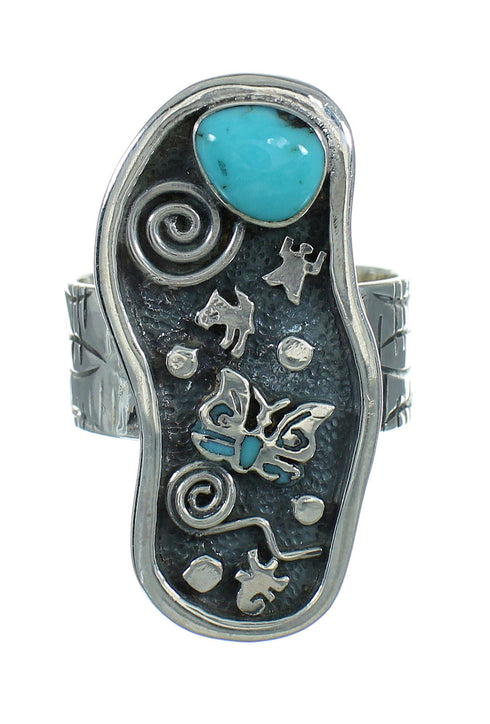 Southwest Turquoise Sterling Silver Butterfly Water Wave Ring Size 6 YX89509