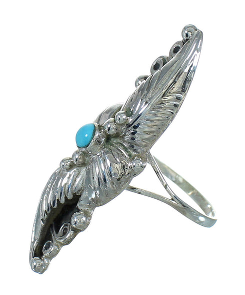 Silver And Turquoise Scalloped Leaf Ring Size 7-1/4 YX89516