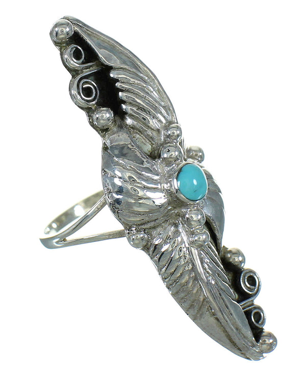 Turquoise Authentic Sterling Silver Scalloped Leaf Ring Size 7-3/4 YX89523