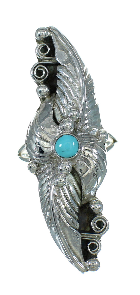 Turquoise Authentic Sterling Silver Scalloped Leaf Ring Size 7-3/4 YX89523