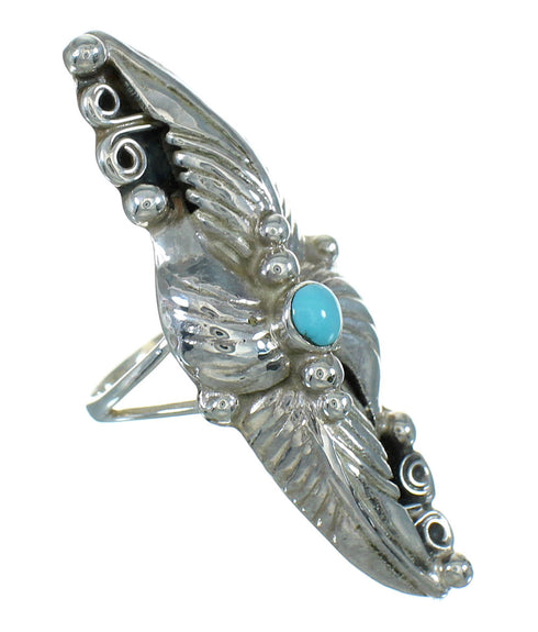 Turquoise And Sterling Silver Scalloped Leaf Ring Size 5-1/4 YX89525