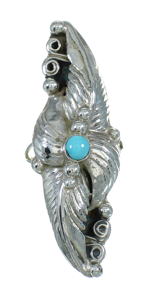 Turquoise And Sterling Silver Scalloped Leaf Ring Size 5-1/4 YX89525