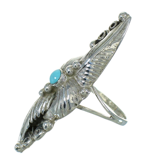 Southwest Turquoise Sterling Silver Scalloped Leaf Ring Size 6-3/4 YX89530