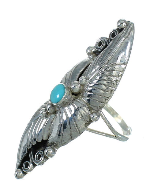 Southwest Sterling Silver Turquoise Scalloped Leaf Ring Size 8-1/4 YX89538