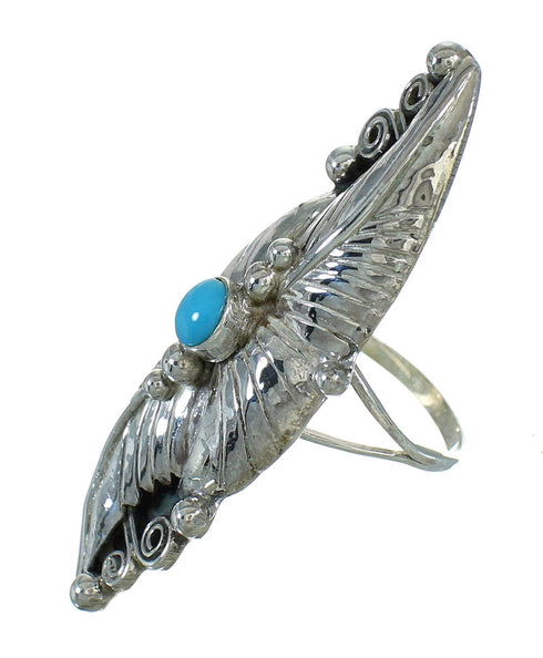 Southwest Sterling Silver And Turquoise Scalloped Leaf Ring Size 6-1/2 YX89546