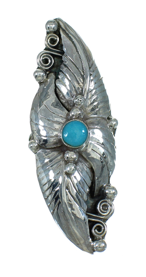Southwestern Genuine Sterling Silver And Turquoise Scalloped Leaf Ring Size 4-3/4 YX89549