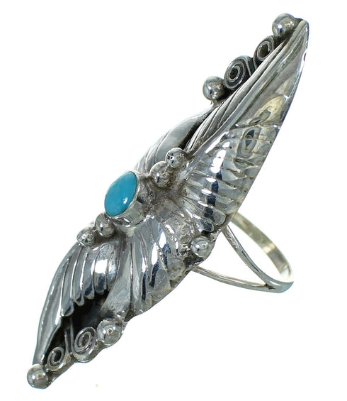 Southwestern Genuine Sterling Silver And Turquoise Scalloped Leaf Ring Size 4-3/4 YX89549