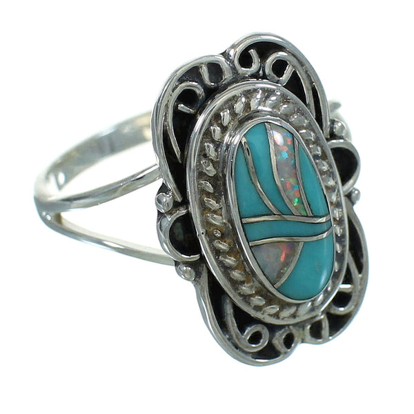 Turquoise Opal Inlay Genuine Sterling Silver Ring Size 7-1/4 RX88469
