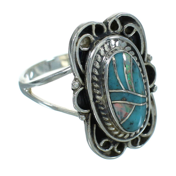 Sterling Silver Turquoise Opal Inlay Southwestern Jewelry Ring Size 5-1/2 RX88473