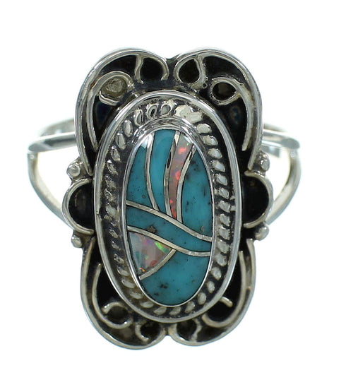Southwestern Turquoise Opal Sterling Silver Jewelry Ring Size 4-1/2 RX88471