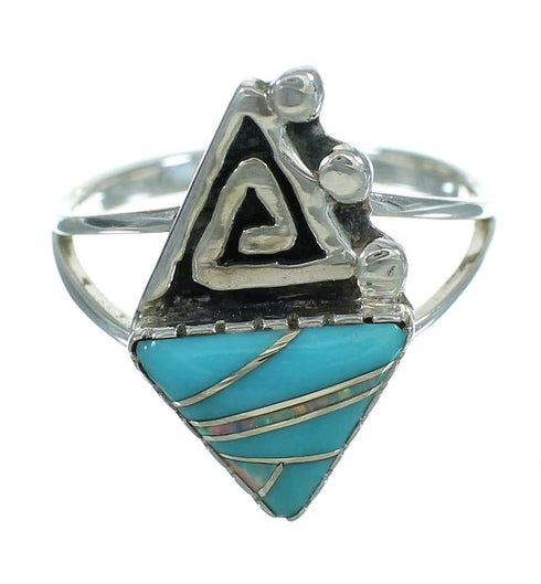 Turquoise Opal Inlay Water Wave Sterling Silver Jewelry Ring Size 7-1/4 RX88540