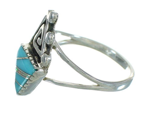 Turquoise Opal Inlay Water Wave Sterling Silver Jewelry Ring Size 7-1/4 RX88540