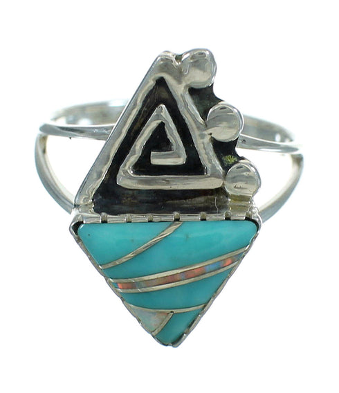 Authentic Sterling Silver Water Wave Turquoise Opal Inlay Ring Size 4-1/2 RX88498