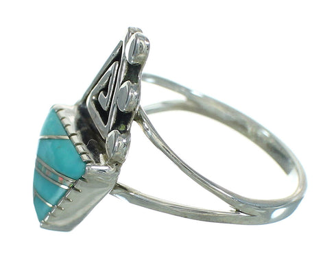 Authentic Sterling Silver Water Wave Turquoise Opal Inlay Ring Size 4-1/2 RX88498