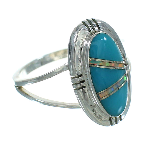 Genuine Sterling Silver Turquoise Opal Inlay Southwest Ring Size 4-1/2 RX88564