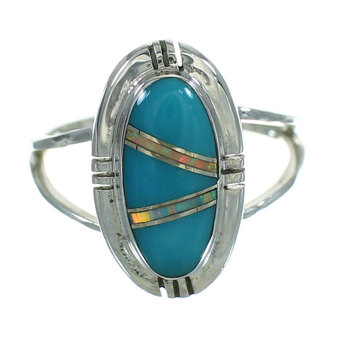 Genuine Sterling Silver Turquoise Opal Inlay Southwest Ring Size 4-1/2 RX88564