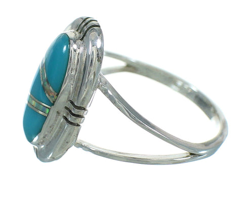 Genuine Sterling Silver Turquoise Opal Inlay Southwest Ring Size 4-1/2 RX88564
