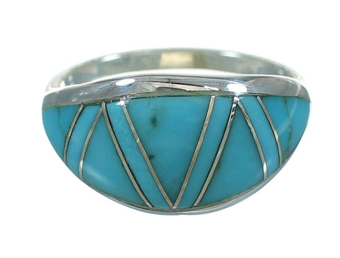 Authentic Sterling Silver Turquoise Inlay Jewelry Ring Size 6-1/4 FX90721