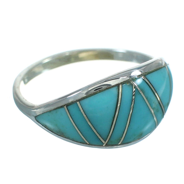 Authentic Sterling Silver Turquoise Inlay Ring Size 6 FX90731