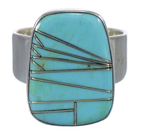 Silver Southwestern Turquoise Ring Size 6-1/4 AX88254