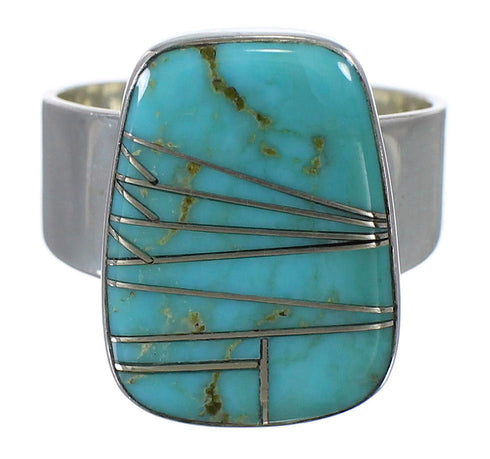 Sterling Silver Southwestern Turquoise Inlay Jewelry Ring Size 8-1/2 AX88259