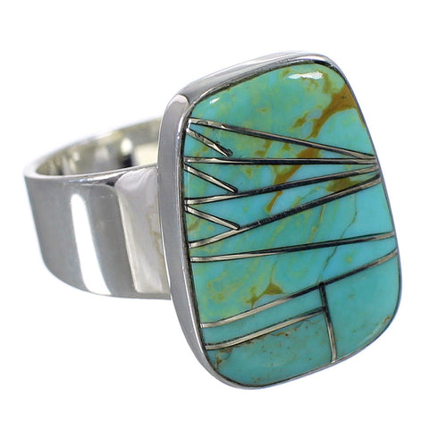 Southwestern Turquoise Inlay Silver Ring Size 6-3/4 AX88264