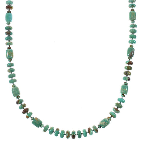 Genuine Sterling Silver Native American Kingman Turquoise Bead Necklace AX85142