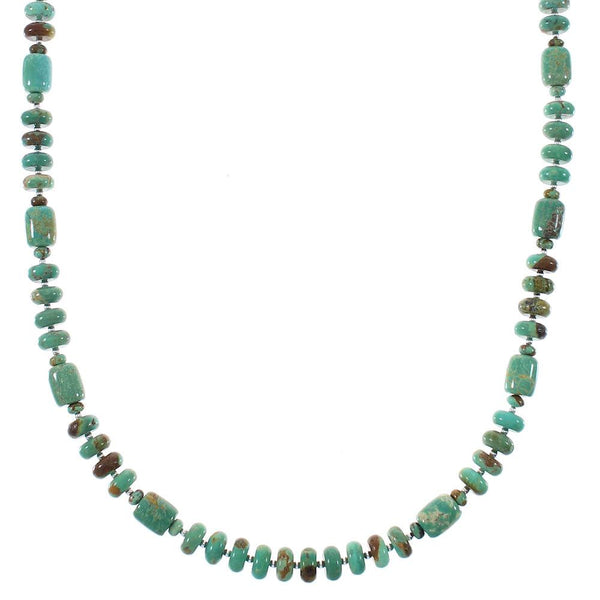 Genuine Sterling Silver Native American Kingman Turquoise Bead Necklace AX85142