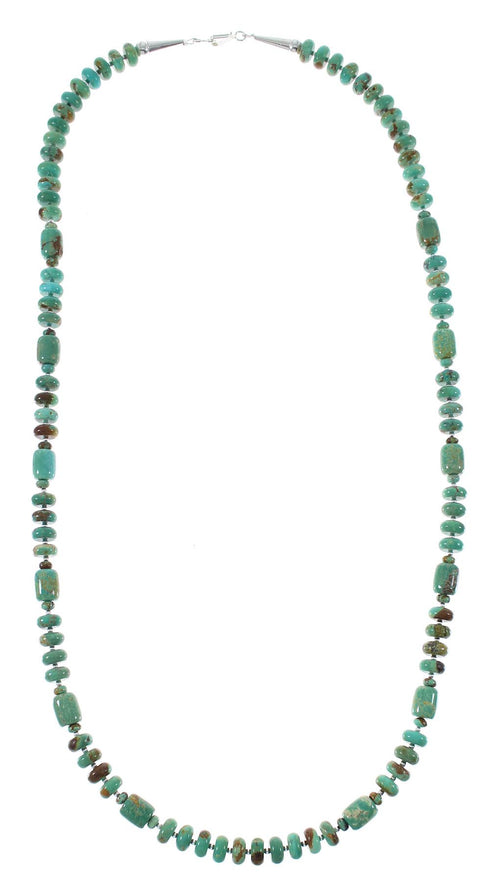 Genuine Sterling Silver Native American Kingman Turquoise Bead Necklace AX85142