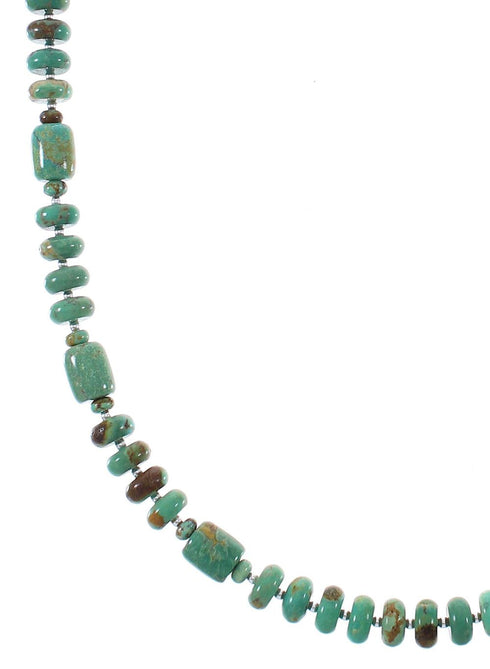 Genuine Sterling Silver Native American Kingman Turquoise Bead Necklace AX85142