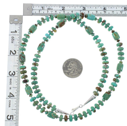 Genuine Sterling Silver Native American Kingman Turquoise Bead Necklace AX85142