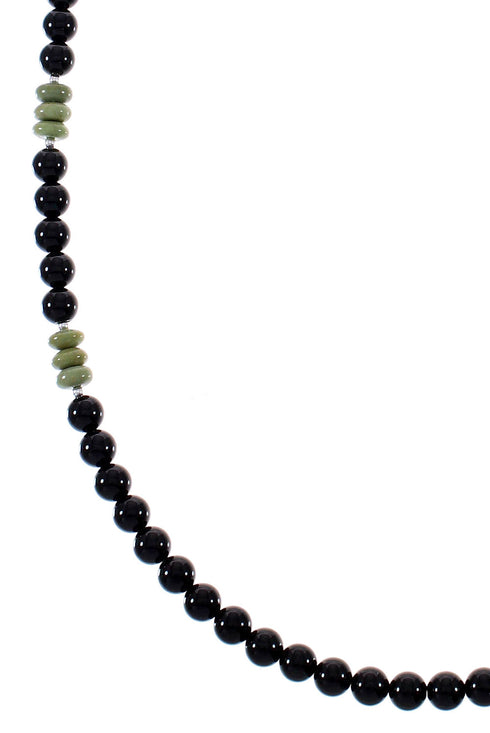 Turquoise And Onyx Authentic Sterling Silver Native American Bead Necklace RX85781