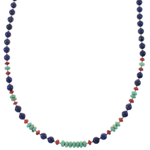 Genuine Sterling Silver Multicolor Navajo Bead Necklace RX85901