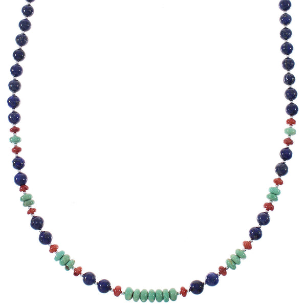 Genuine Sterling Silver Multicolor Navajo Bead Necklace RX85901