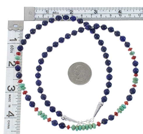 Genuine Sterling Silver Multicolor Navajo Bead Necklace RX85901