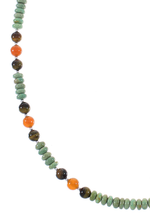 Native American Multicolor And Sterling Silver Bead Necklace RX85910