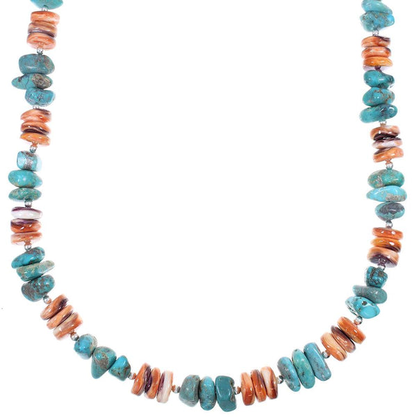Multicolor Native American Genuine Sterling Silver Bead Necklace AX88928