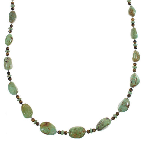 Kingman Turquoise And Tiger Eye Silver Navajo Bead Necklace AX88941