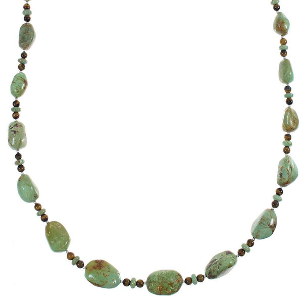 Kingman Turquoise And Tiger Eye Silver Navajo Bead Necklace AX88941