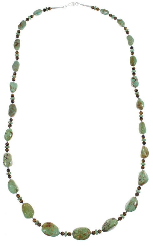 Kingman Turquoise And Tiger Eye Silver Navajo Bead Necklace AX88941