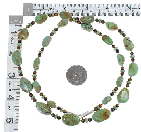 Kingman Turquoise And Tiger Eye Silver Navajo Bead Necklace AX88941