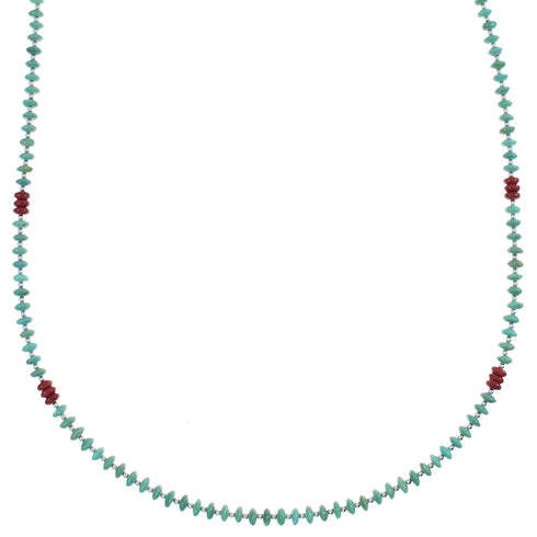 Silver Turquoise And Coral Navajo Bead Necklace AX88846