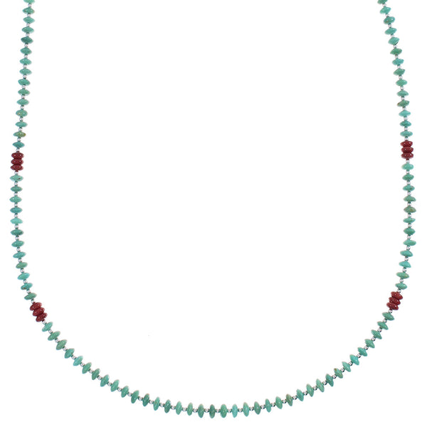 Silver Turquoise And Coral Navajo Bead Necklace AX88846