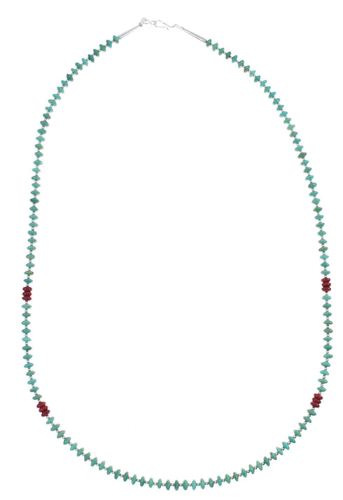 Silver Turquoise And Coral Navajo Bead Necklace AX88846