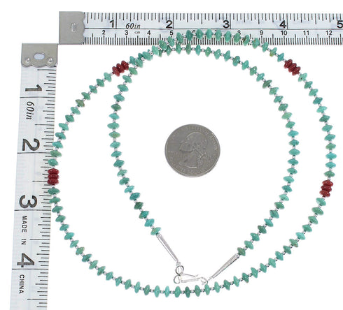 Silver Turquoise And Coral Navajo Bead Necklace AX88846