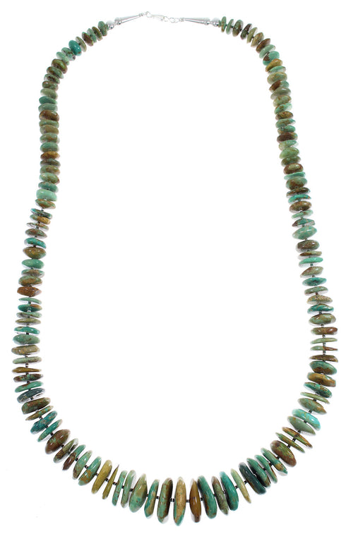 Genuine Sterling Silver Kingman Turquoise Navajo Bead Necklace AX89419