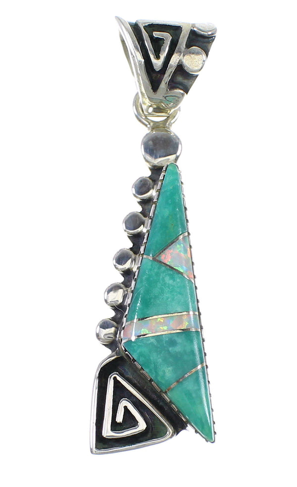 Turquoise And Opal Water Wave Sterling Silver Pendant RX89441